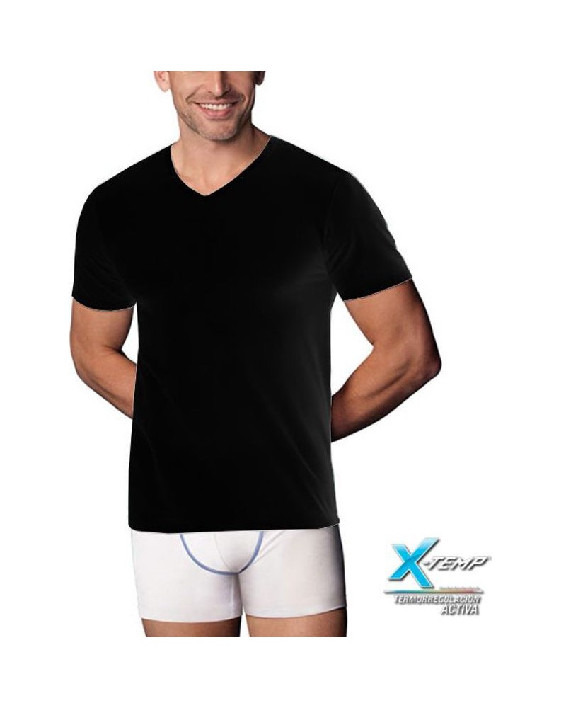 Camiseta hombre manga corta y cuello pico algodón X-TEMP Abanderado –  www.