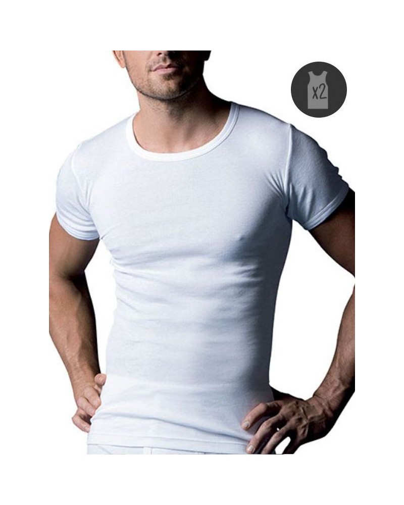 Camiseta interior hombre de manga corta de algodón, blanco ABANDERADO,  talla 56
