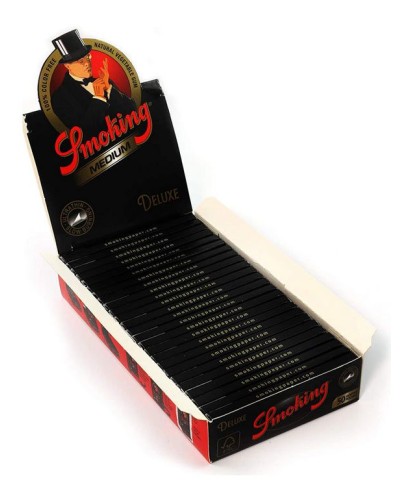 Smoking 1 Caja Black Deluxe Tamaño Mediano Papel de enrollar, 1250 Papeles