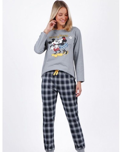 Pijama de Mujer Disney Mickey Manga Larga Gris