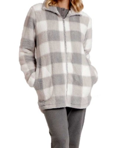 Bata Polar Mujer Cuadros Vichy Gris | ADMAS