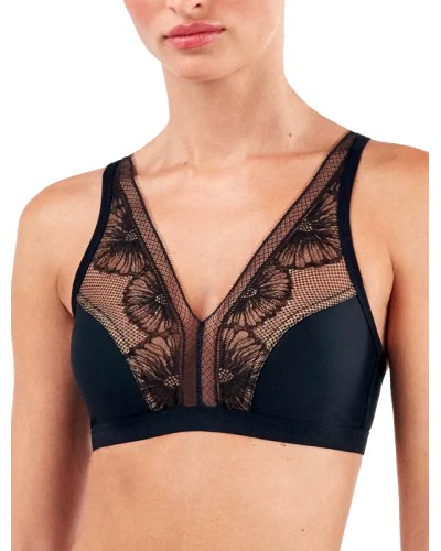 Sujetador Negro Sin Relleno con Encaje Floral – Gisela