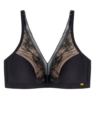 Sujetador Negro Sin Relleno con Encaje Floral – Gisela