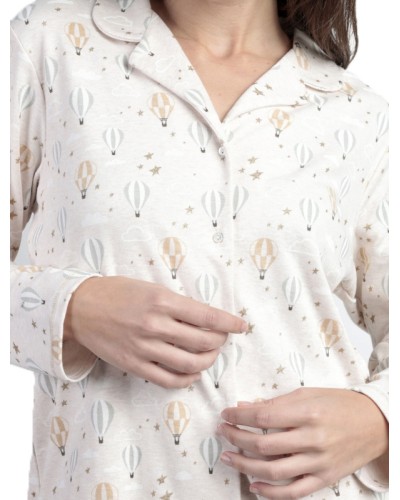 Pijama Mujer Camisero Enjoy Every Moment Beige - Admas