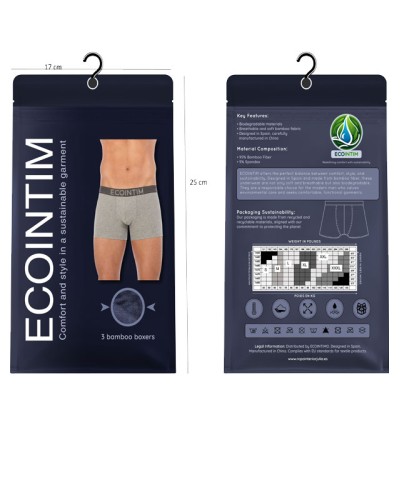 Pack de 3 Bóxers EcoIntimo de Bambú para Hombre Ultra Suaves, Transpirables