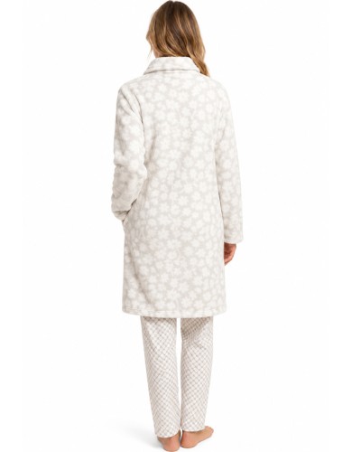 Bata Coralina para Mujer Grey Flowers Calentita con Botones de ADMAS Classic
