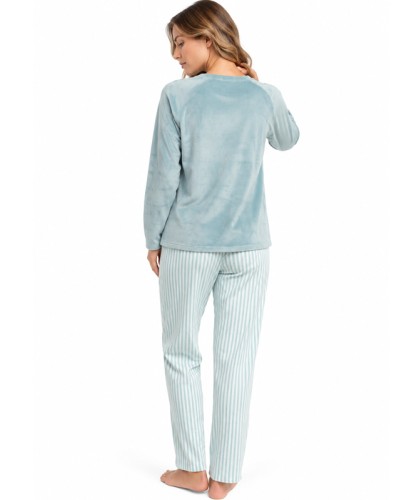 Pijama Mujer ADMAS Home Aqua Stripes | Pijama Largo de Terciopelo Suave y Cálido