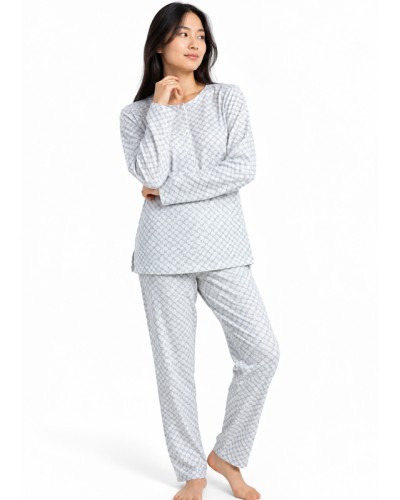 Pijama Mujer ADMAS Classic Grey Flowers | Pijama Largo 100% Algodón Color Perla