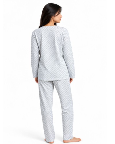 Pijama Mujer ADMAS Classic Grey Flowers | Pijama Largo 100% Algodón Color Perla