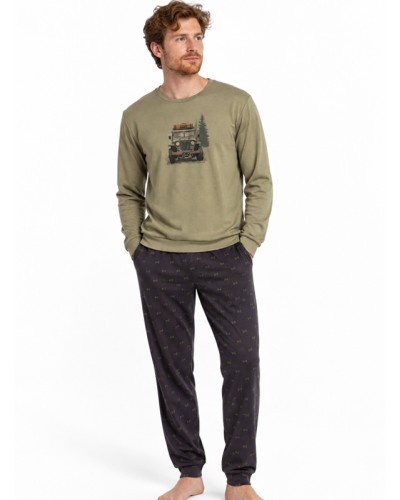 Pijama Hombre ADMAS Camp Car Largo de Algodón Caqui