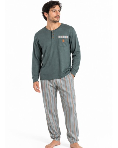Pijama Hombre ADMAS Classic Caribou Verde Largo de Algodón con Tapeta