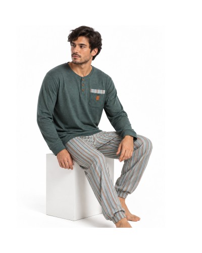 Pijama Hombre ADMAS Classic Caribou Verde Largo de Algodón con Tapeta