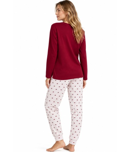 Pijama Largo para Mujer Je T'Aime Burdeos 100% Algodón con Lacitos - ADMAS