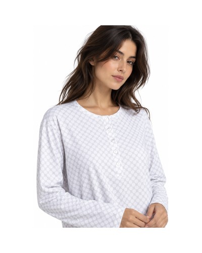 Camisola Mujer Grey Flowers 100% Algodón Color Perla - ADMAS