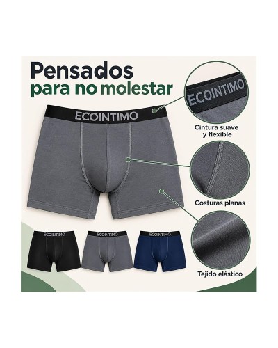Pack de 3 Bóxers EcoIntimo de Bambú para Hombre Ultra Suaves, Transpirables