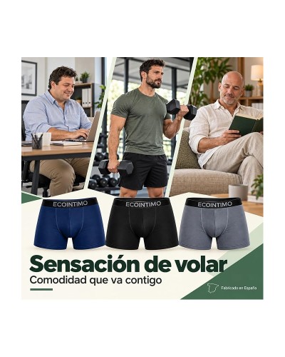 Pack de 3 Bóxers EcoIntimo de Bambú para Hombre Ultra Suaves, Transpirables